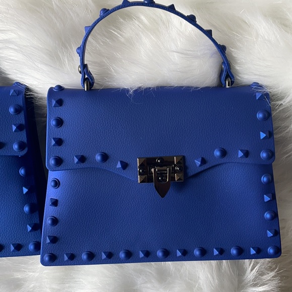 Blue Crystal Studded Clutch Satchel Purse - Picture 6 of 10